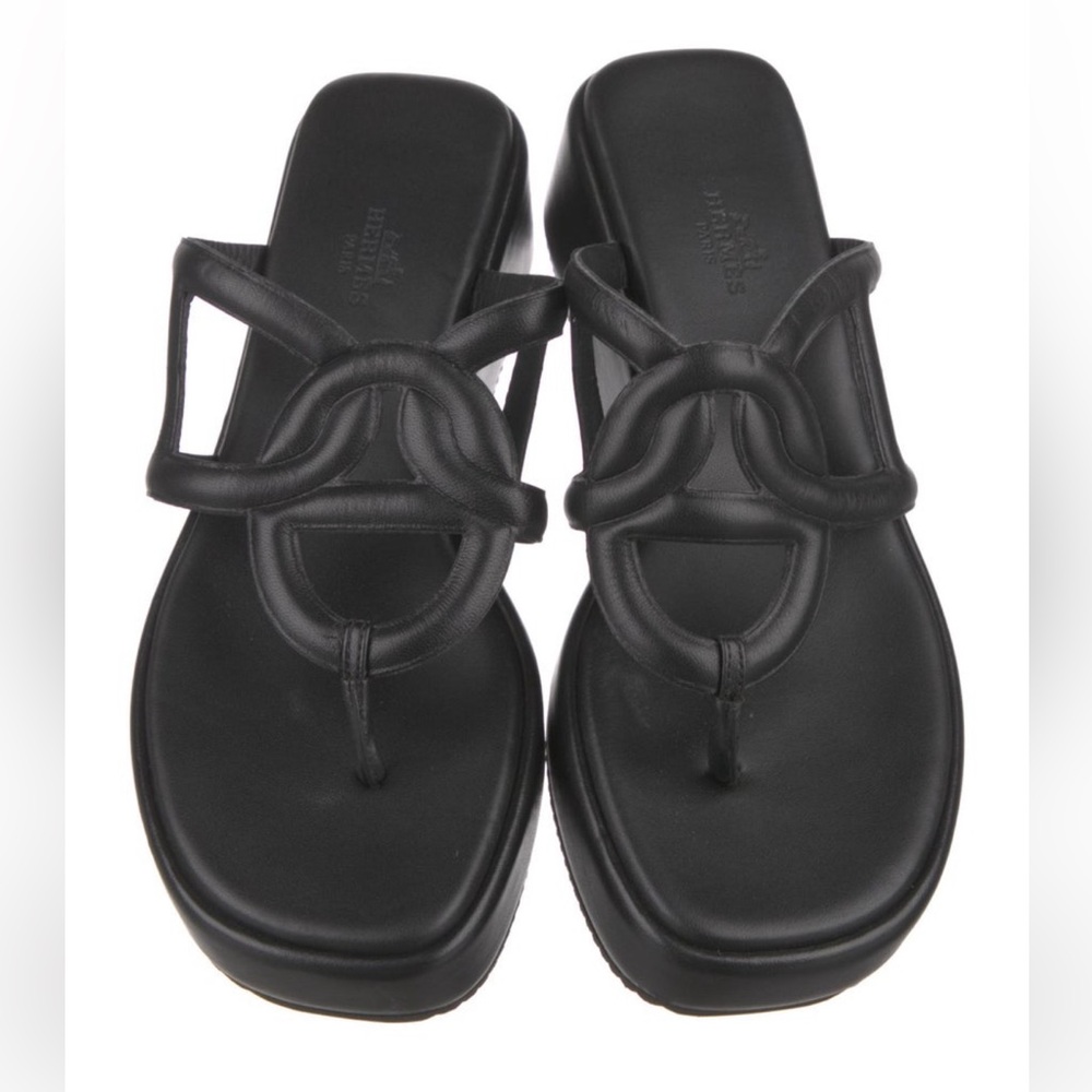Hermes Gipsy Black Platform Sandal 38